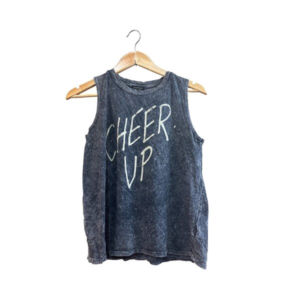 Cheer Up Black Acid Wash Tank Top  Sleeveless Poolhouse - Picture 1 of 6
